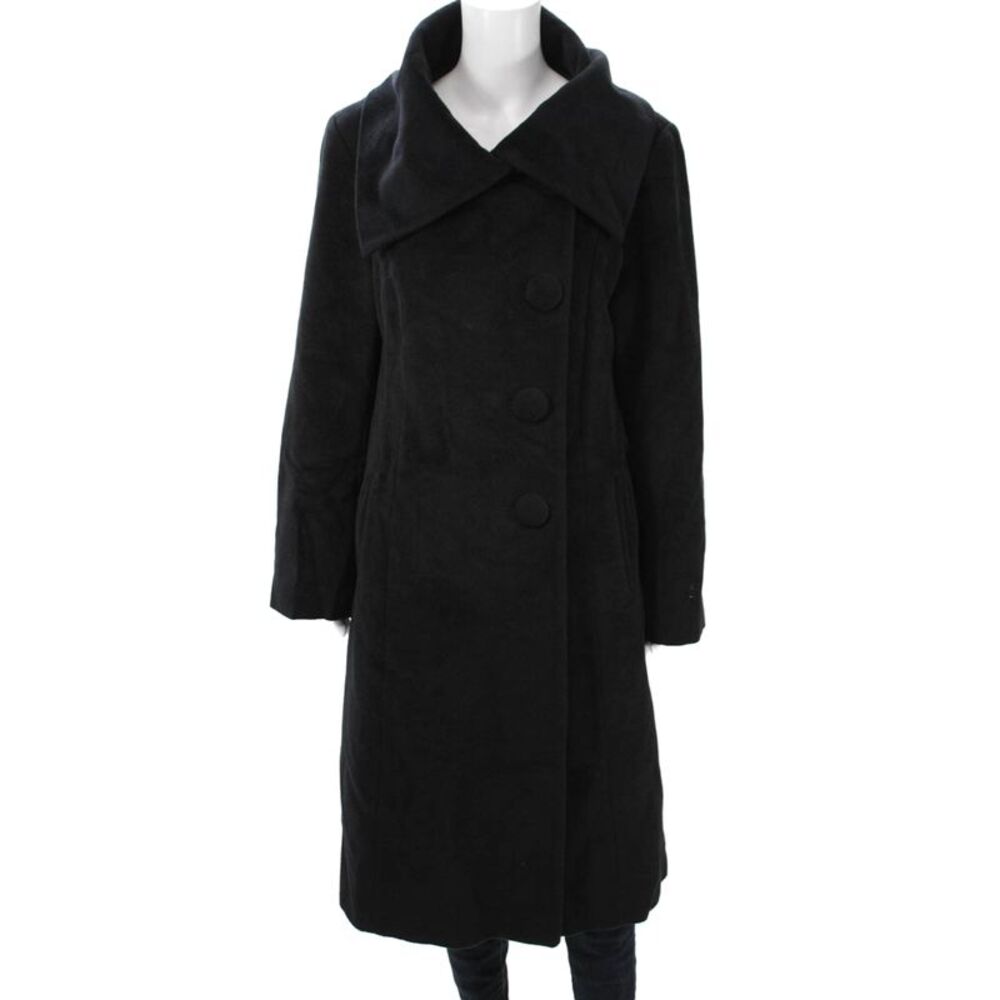 Dale Dressin Womens Black Wool Blend Overcoat Button Long Sleeve Size L